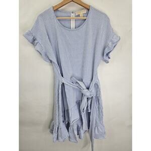 Michael Kors Blue Textured Wrap Dress Ruffle Sleeve Elegant Chic Women’s Large